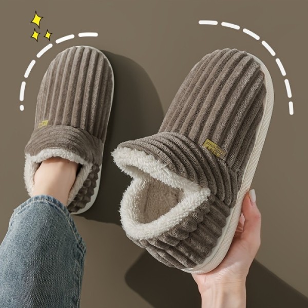 Cozy Solid Color Platform Plush Slippers - Non-slip Winter Home Shoes