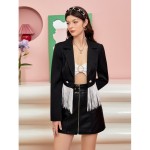 Solid Double-breasted Fuzzy Coat, Casual Notched Collar Long Sleeve Coat For Fall & Winter, Women's Clothing