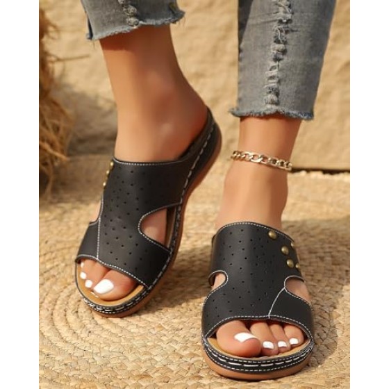 Ladies' Summer Thick Sole Slide Sandals, Cozy Wedge Beach Footwear, Slip Flip-Flops