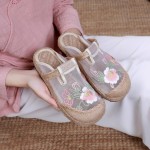Women's Chinese Mesh Slipper Floral Sandals, Cute Embroidery Mesh Shoes for Summer with Braided Insoles