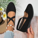 Women's Dress Flats Ballet Low Wedge Round Toe Fashion Elastic Ankle Strap Comfortable Casual Flats Shoes