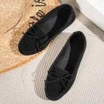 Women's Comfortable Suede Penny Loafers Casual Round Toe Slip On Bowknot Lightweight Walking Flats Moccasins Driving Boat Shoes