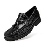 Men's Tassel Dress Shoes, Casual Crocodile Printed Tassel Loafer Handmade Slip-on Penny Loafer for Mens