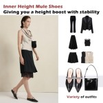 ‌Women's Rhinestone Pointed Toe Mule Flats – 2cm Inner Height Increase, Backless Ballet Slippers for Work, Parties & Shopping