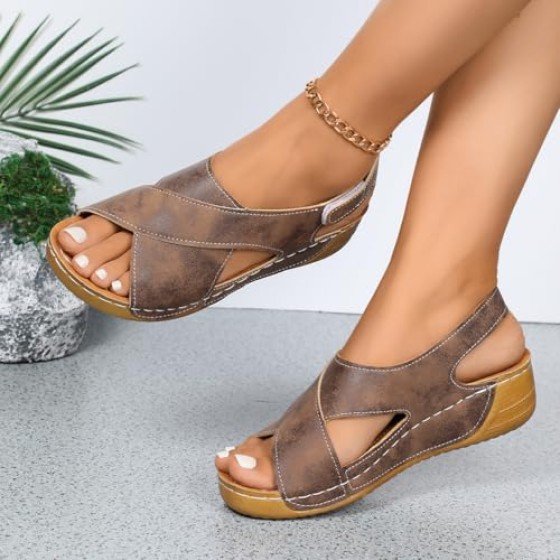 Women's Suede Wedge Sandals | Open-Toe Crisscross Strap Design & Cushioned Footbed | Stylish Comfort Summer Casual Shoes
