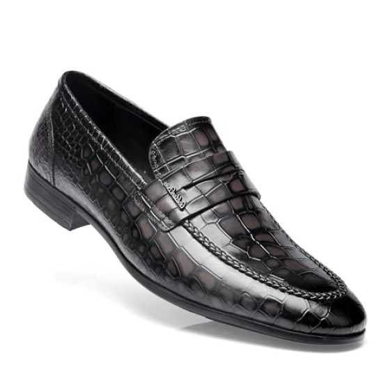 Fashion Leather Dress Shoes for Mens, Premium Formal Alligator Printed Classic Dress Loafer Shoe Business Slip On Penny Shoes for Men
