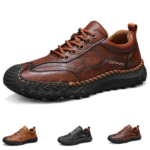 Men's Handmade Premium Leather Non-Slip Orthopedic Shoes, Comfortable Fashion Slip-On Loafers for Driving Hiking