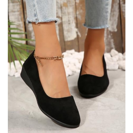 Women's Ballet Flats Business Office Work Dress Shoes Low Wedge Round Toe Slip-Ons Comfortable Dressy Casual Flats Shoes
