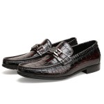Mens Genuine Dress Shoes, Premium Crocodile Print Leather Slip-on Casual Shoes Penny Loafers for Mens, Black