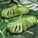 Monstera Slippers, Variegated Monstera Shoes, Non-Slip Soft Lightweight Bathroom Slides Unisex