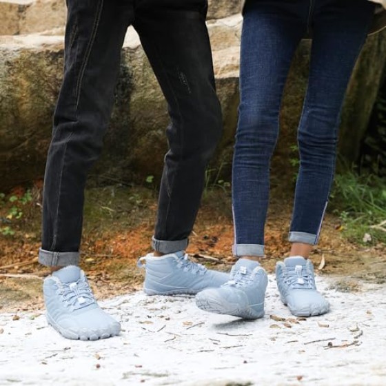 Winter Barefoot Boots Women Men Hiking Shoes, Waterproof Warm Fur Lined Zero Drop Boots Non-Slip Wide Toe Box Comfortable Hike Barefoot Shoes Walking Outdoor Footwear